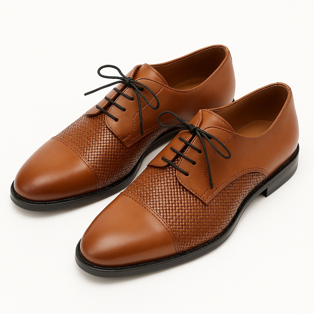 Allen Edmonds Tan Leather Oxfords with Textured Design